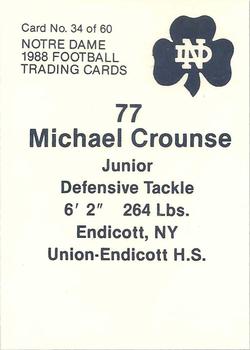 1988 Notre Dame Fighting Irish #34 Michael Crounse Back