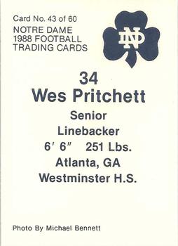 1988 Notre Dame Fighting Irish #43 Wes Pritchett Back