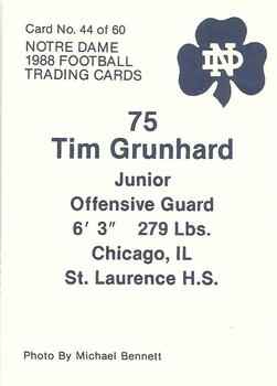1988 Notre Dame Fighting Irish #44 Tim Grunhard Back