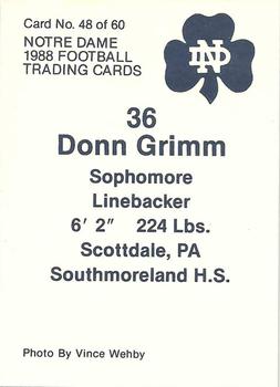 1988 Notre Dame Fighting Irish #48 Donn Grimm Back
