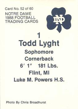 1988 Notre Dame Fighting Irish #52 Todd Lyght Back