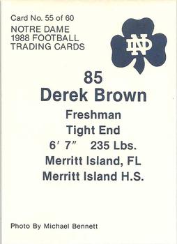 1988 Notre Dame Fighting Irish #55 Derek Brown Back