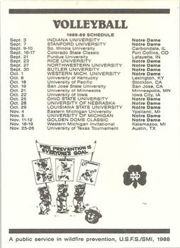 1988 Notre Dame Fighting Irish Smokey #NNO Volleyball Back