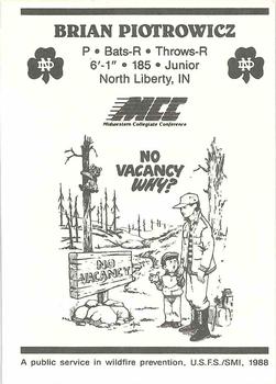 1988 Notre Dame Fighting Irish Smokey #NNO Baseball Back