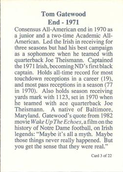 1989 Notre Dame Fighting Irish: 1964-87 #3 Tom Gatewood Back