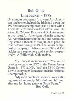 1989 Notre Dame Fighting Irish: 1964-87 #15 Bob Golic Back