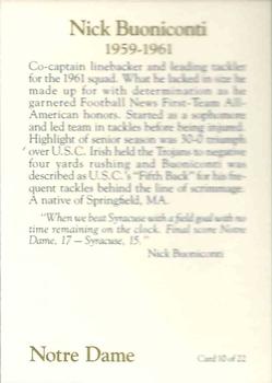 1990 Notre Dame Fighting Irish Greats #10 Nick Buoniconti Back