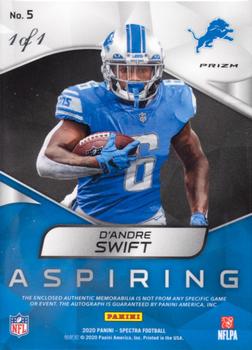 2020 Panini Spectra - Aspiring Patch Autographs Gold #5 D'Andre Swift Back