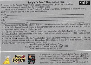 1996 Action Packed - Sculptor's Proof Redemption Card #4 Brett Favre Back