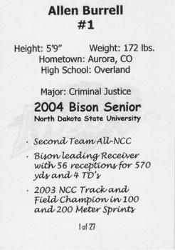 2004 North Dakota State Bison #1 Allen Burrell Back