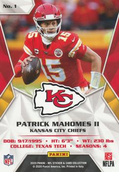 2020 Panini Sticker & Card Collection - Cards Blue #1 Patrick Mahomes II Back