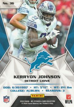 2020 Panini Sticker & Card Collection - Cards Blue #36 Kerryon Johnson Back