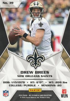 2020 Panini Sticker & Card Collection - Cards Blue #39 Drew Brees Back