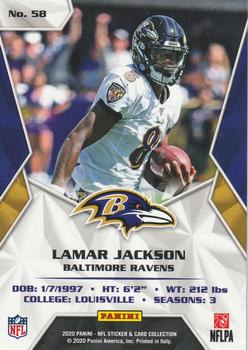 2020 Panini Sticker & Card Collection - Cards Blue #58 Lamar Jackson Back
