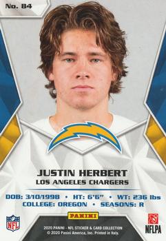 2020 Panini Sticker & Card Collection - Cards Blue #84 Justin Herbert Back