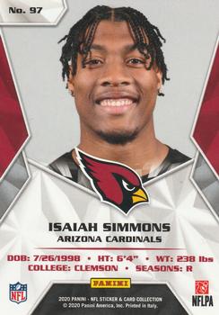 2020 Panini Sticker & Card Collection - Cards Blue #97 Isaiah Simmons Back