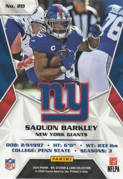2020 Panini Sticker & Card Collection - Cards Gold #20 Saquon Barkley Back