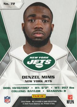 2020 Panini Sticker & Card Collection - Cards Gold #72 Denzel Mims Back