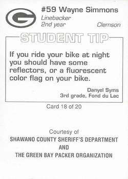 1994 Green Bay Packers Police - Shawano County Sheriffs Department #18 Wayne Simmons Back