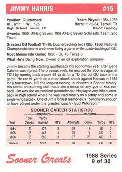 1988 Oklahoma Sooners Greats #9 Jimmy Harris Back