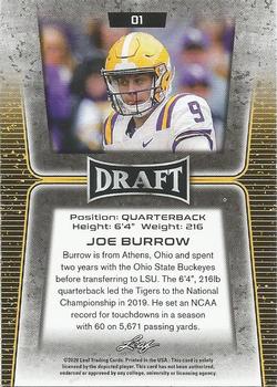 2020 Leaf Draft - Red #01 Joe Burrow Back