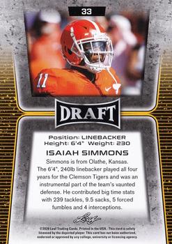 2020 Leaf Draft - Red #33 Isaiah Simmons Back