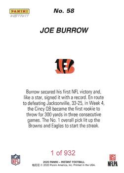 2020 Panini Instant NFL #58 Joe Burrow Back