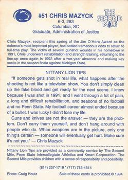 1994 Penn State Nittany Lions #NNO Chris Mazyck Back