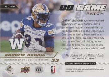 2020 Upper Deck CFL - Game Jersey Patch #GJ-AH Andrew Harris Back