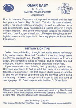 2001 Penn State Nittany Lions #NNO Omar Easy Back