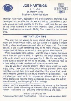 2001 Penn State Nittany Lions #NNO Joe Hartings Back