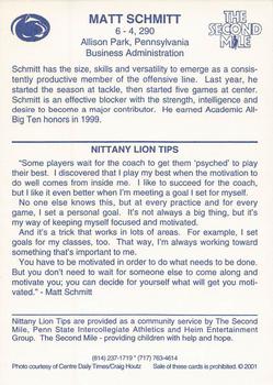 2001 Penn State Nittany Lions #NNO Matt Schmitt Back