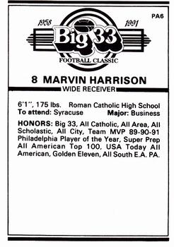 1991 Big 33 Pennsylvania High School #PA6 Marvin Harrison Back