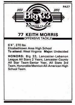 1991 Big 33 Pennsylvania High School #PA27 Keith Morris Back