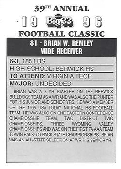 1996 Big 33 Pennsylvania High School #NNO Brian Remley Back