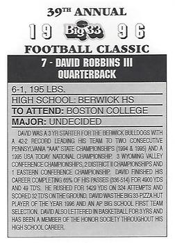 1996 Big 33 Pennsylvania High School #NNO David Robbins III Back