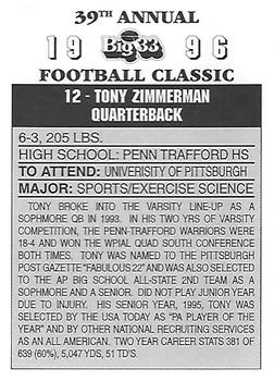 1996 Big 33 Pennsylvania High School #NNO Tony Zimmerman Back