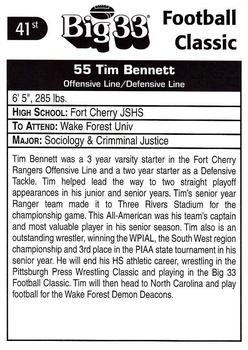 1998 Big 33 Pennsylvania High School #NNO Tim Bennett Back
