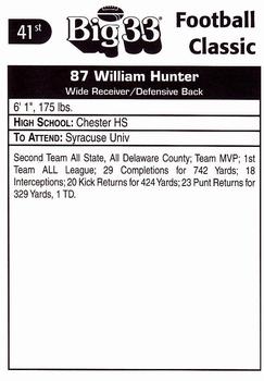 1998 Big 33 Pennsylvania High School #NNO William Hunter Back