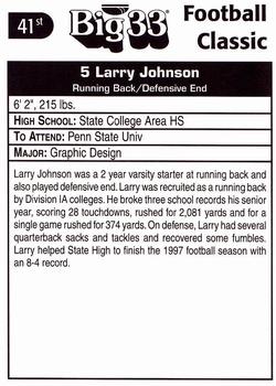 1998 Big 33 Pennsylvania High School #NNO Larry Johnson Back