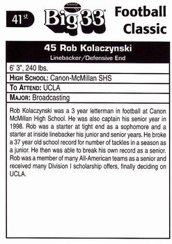 1998 Big 33 Pennsylvania High School #NNO Rob Kolaczynski Back