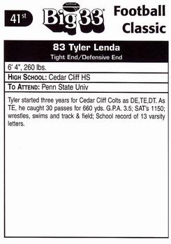 1998 Big 33 Pennsylvania High School #NNO Tyler Lenda Back