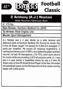 1998 Big 33 Pennsylvania High School #NNO Anthony Nastasi Back