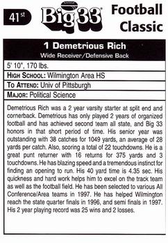 1998 Big 33 Pennsylvania High School #NNO Demetrious Rich Back