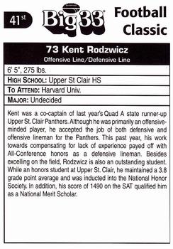 1998 Big 33 Pennsylvania High School #NNO Kent Rodzwicz Back