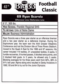 1998 Big 33 Pennsylvania High School #NNO Ryan Scarola Back