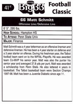 1998 Big 33 Pennsylvania High School #NNO Matt Schmitt Back