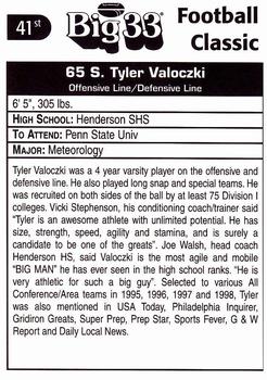1998 Big 33 Pennsylvania High School #NNO Tyler Valoczki Back