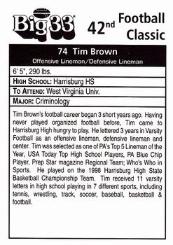 1999 Big 33 Pennsylvania High School #NNO Tim Brown Back