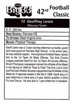 1999 Big 33 Pennsylvania High School #NNO Geoffrey Lewis Back